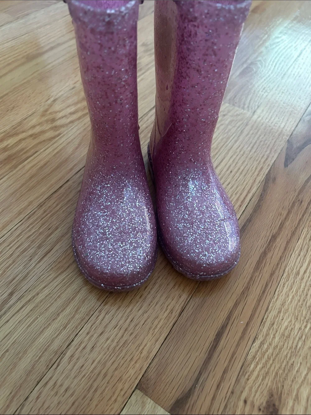 Western Chief Sparkly Pink Glitter Kids Rain Boots with Heart Handles Sz 9